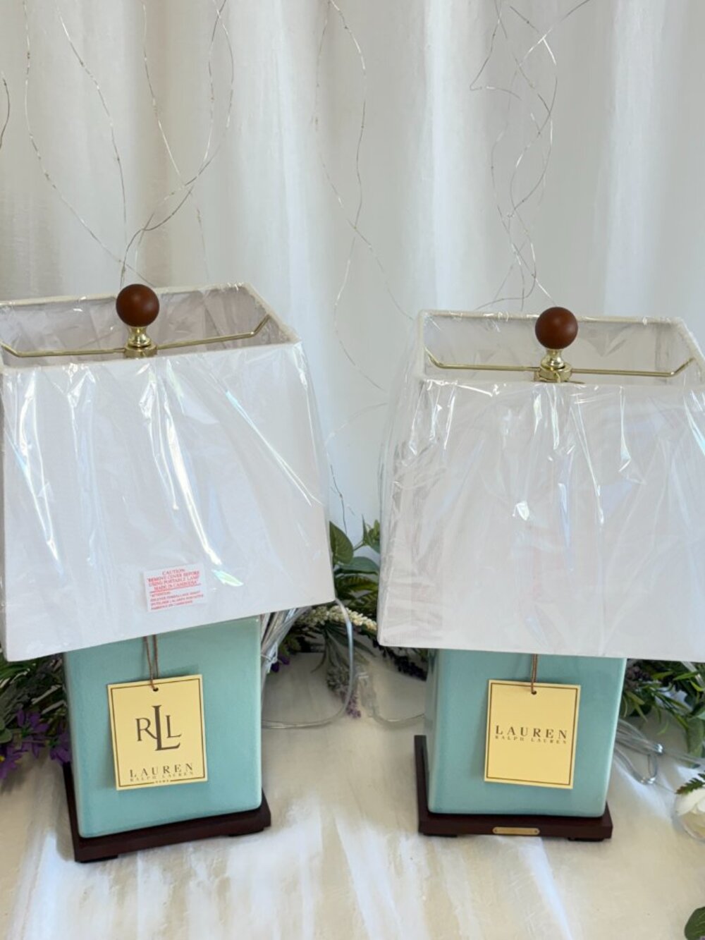 RALPH LAUREN HOME Turquoise Blue Crackle Glaze Ceramic Table Lamps 17x9x7 PAIR - Picture 14 of 14